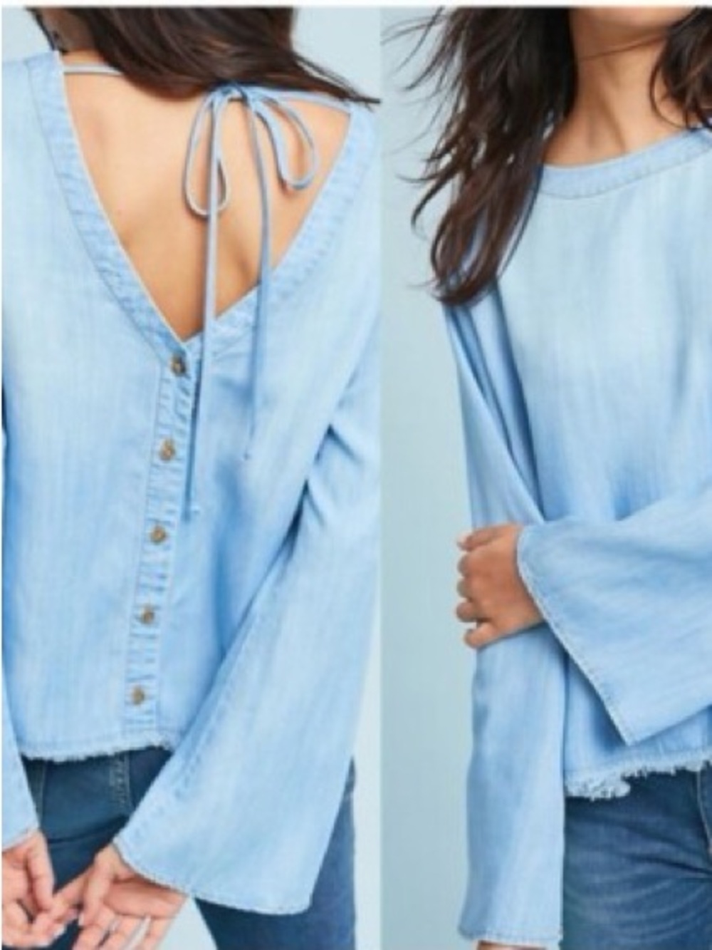 Anthropologie Cloth & Stone Chambray Button-Back Light Blue Tank Top Size Small